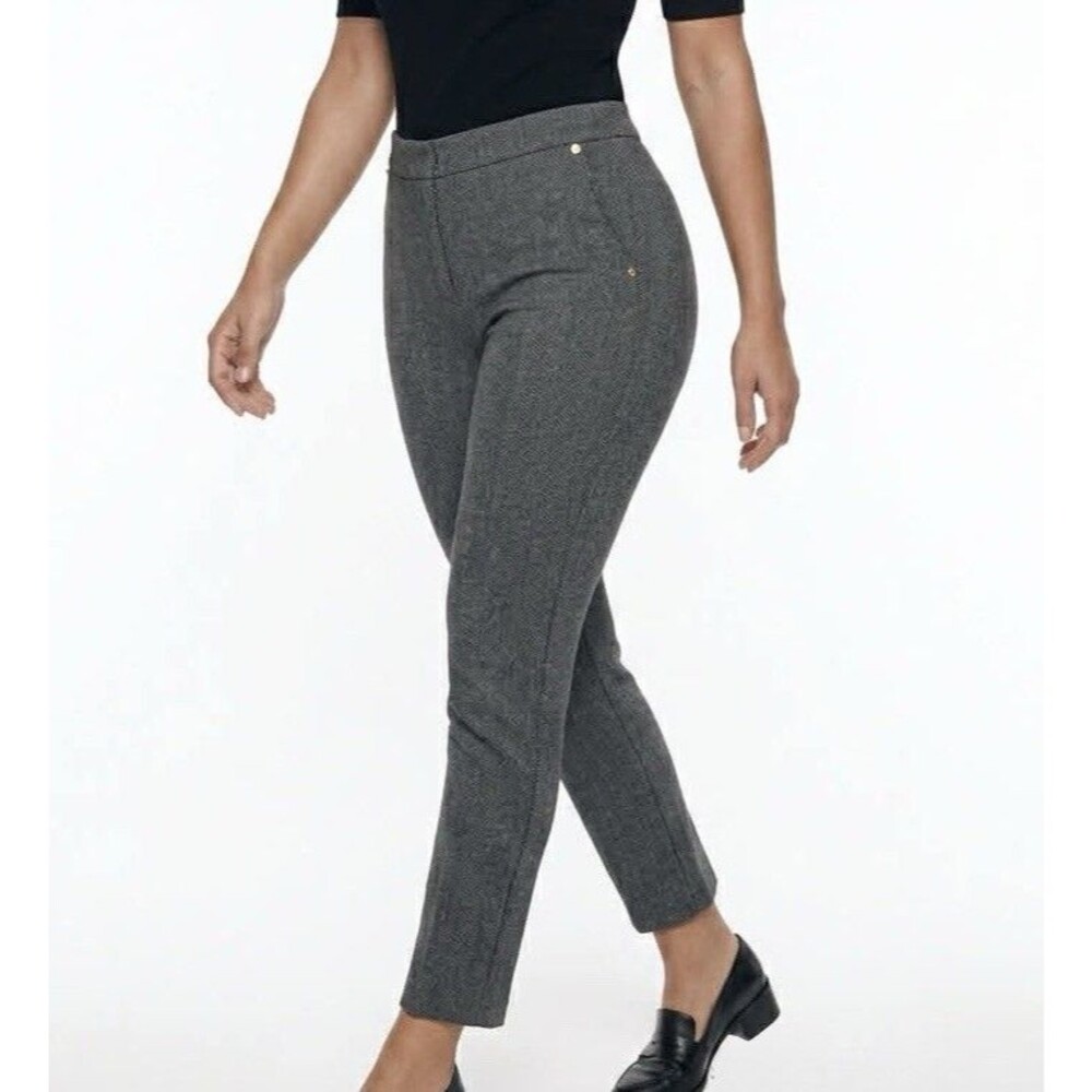 Anne Klein Women’s Size 6 Ankle Pull On Pants Herringbone  Gray Career